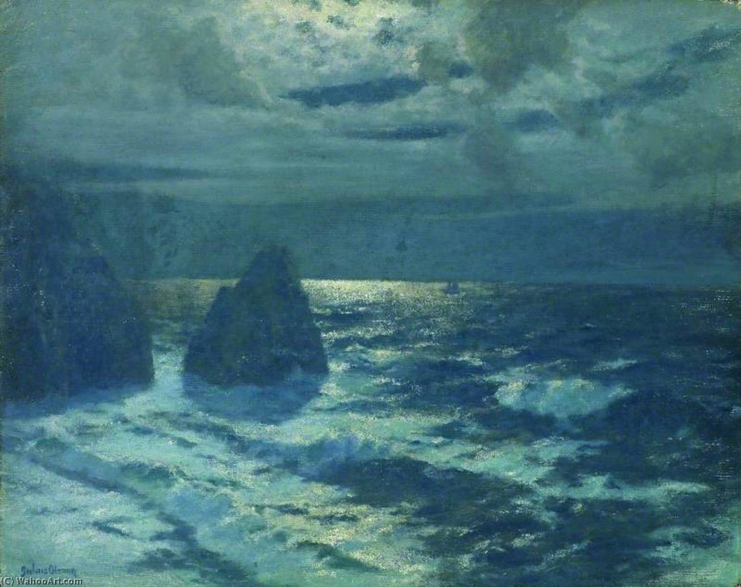 Moonlight, Cornish Coast — Albert Julius Olsson