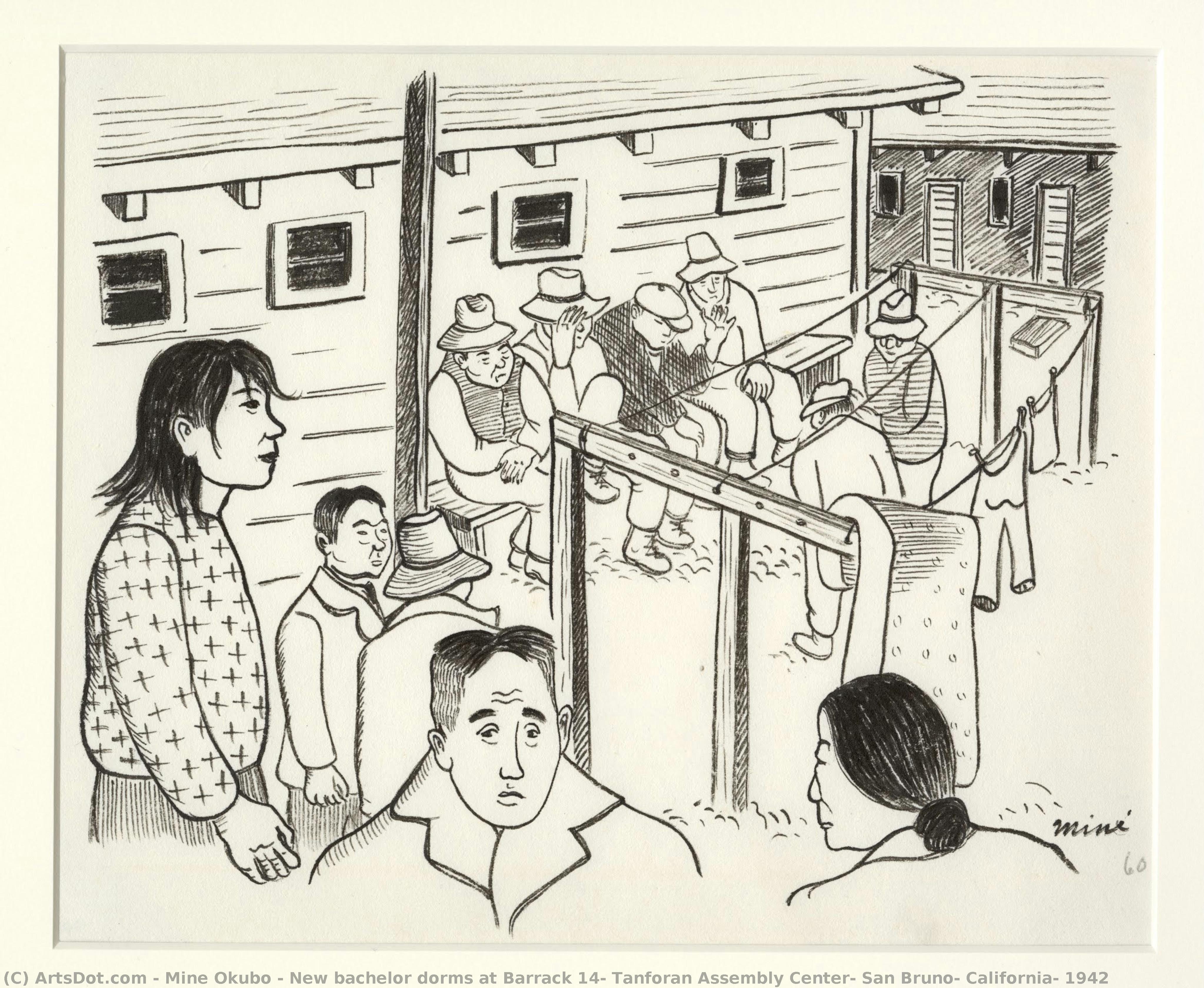 Nuevos Dormitorios Para Solteros En El Barracón 14, Centro De Asamblea Tanforan, San Bruno, California, 1942 — Miné Okubo