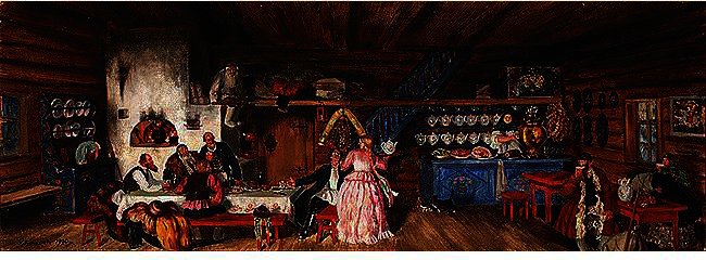 Inside The Tavern, Set Design For 'the Power Of The Enemy' — Boris Mikhailovich Kustodiev