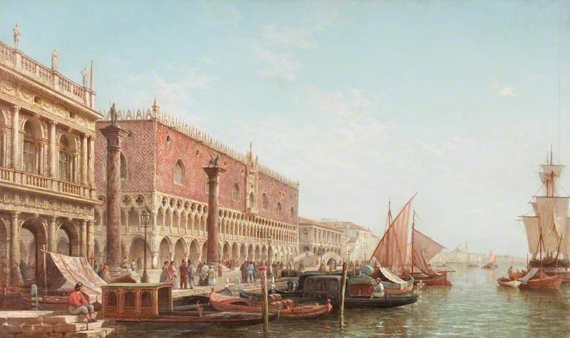 The Doge's Palace, Venice, With The Columns Of Saint Mark And Saint Theodore — Henry Pether