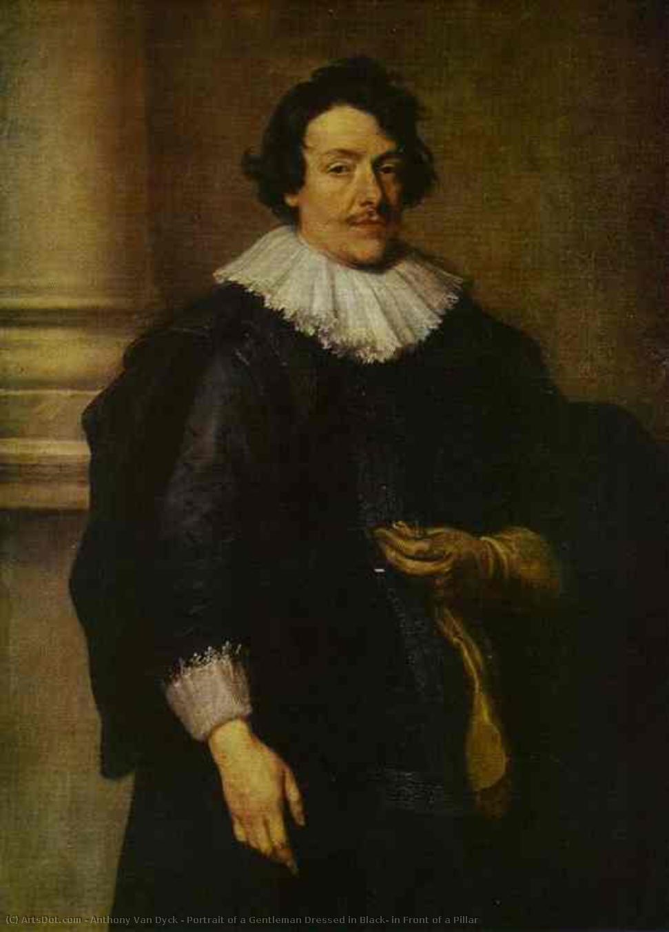 Portrait Of A Gentleman Dressed In Black, In Front Of A Pillar — Sir Anthony Van Dyck