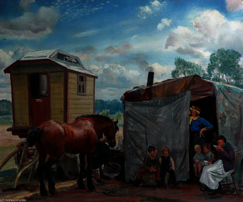 Gypsies, Caravan And Pony — Dame Laura Knight