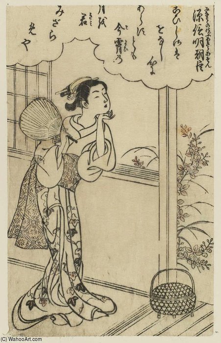 A Girl Wistfully Leans On Window Sill — Suzuki Harunobu
