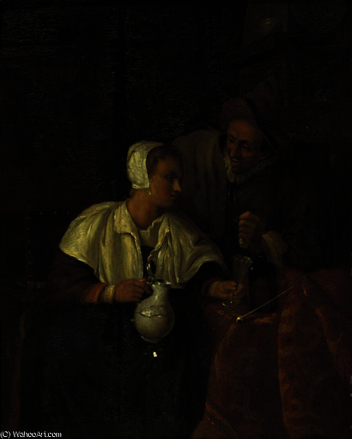 A Woman Seated By A Table Pouring Wine For A Man, In An Interior — Gabriel Metsu