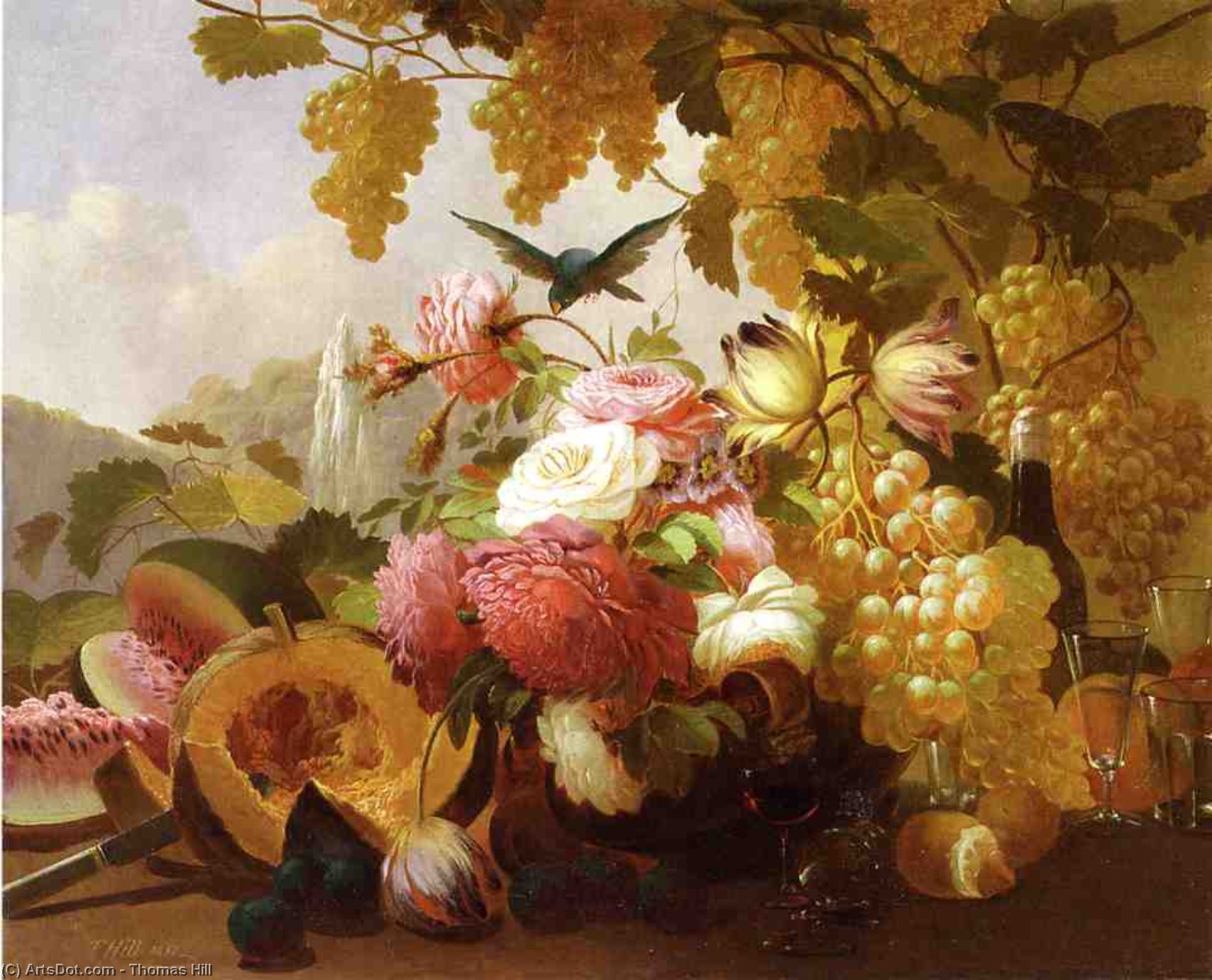 Still Life With Roses And Wine Glasses — Томас Хилл