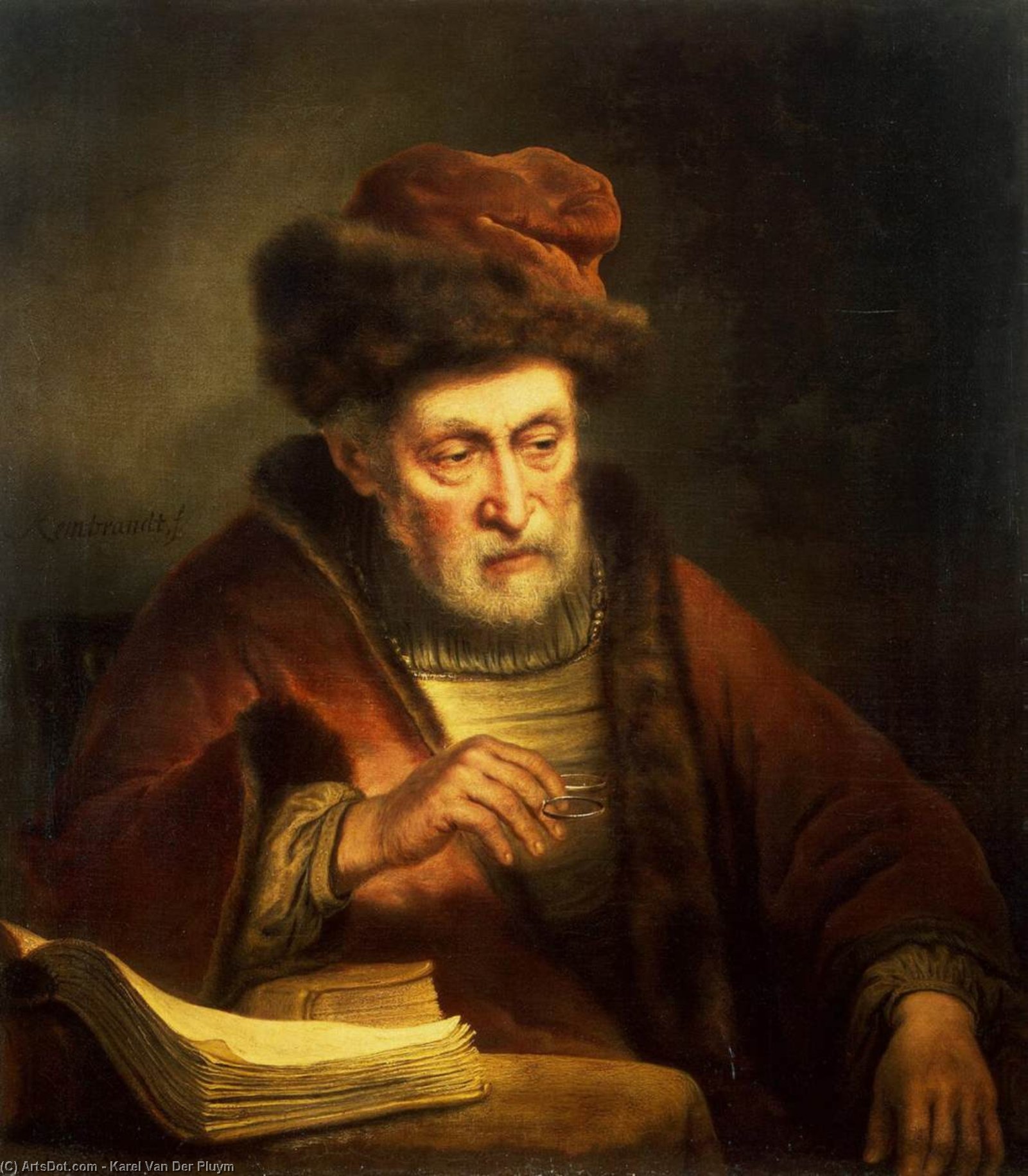 Old Man Holding A Pair Of Spectacles — Karel Van Der Pluym
