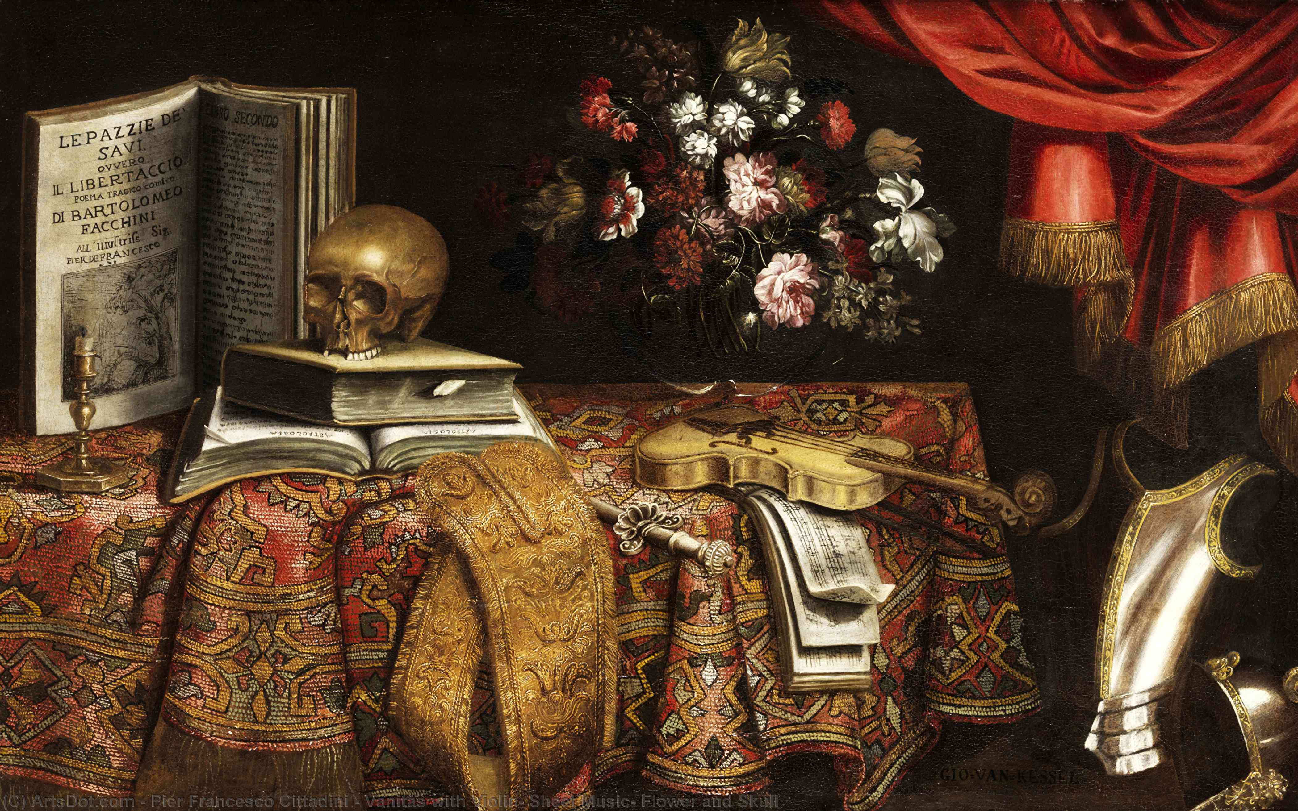 Vanitas With Violin, Sheet Music, Flower And Skull — Pier Francesco Cittadini