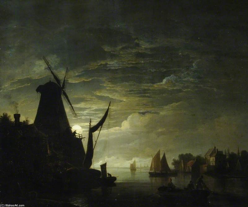 Moonlight Scene With A Windmill — Авраам Петтер
