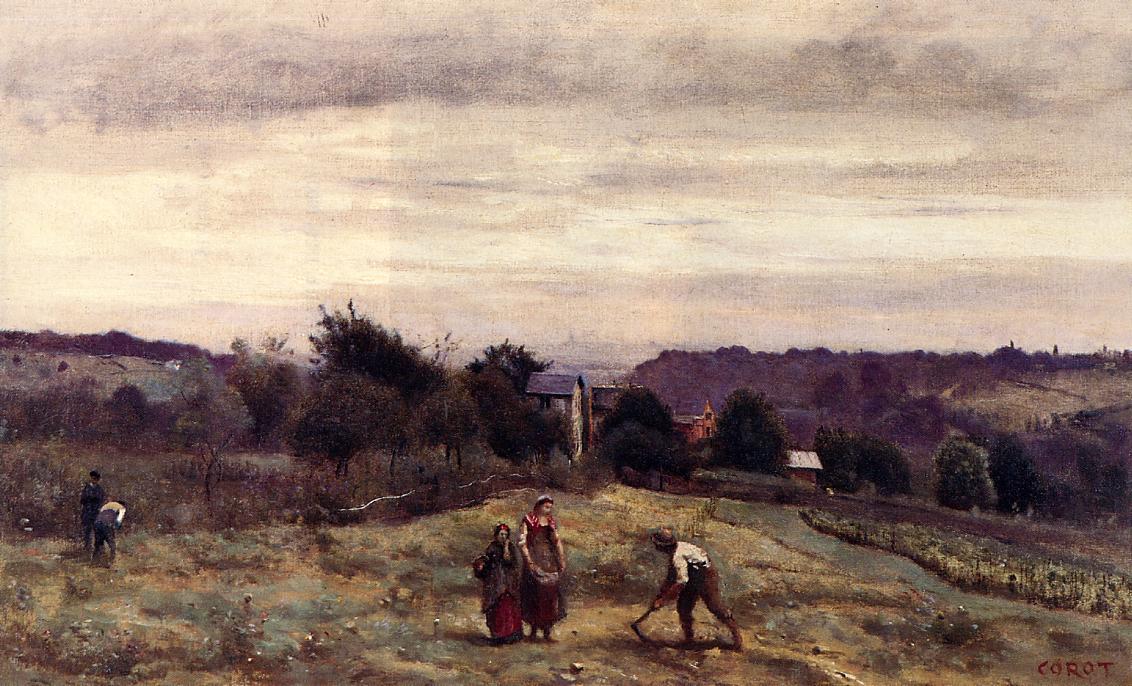 Ville D'avray - The Heights: Peasants Working In A Field — Jean-baptiste-camille Corot