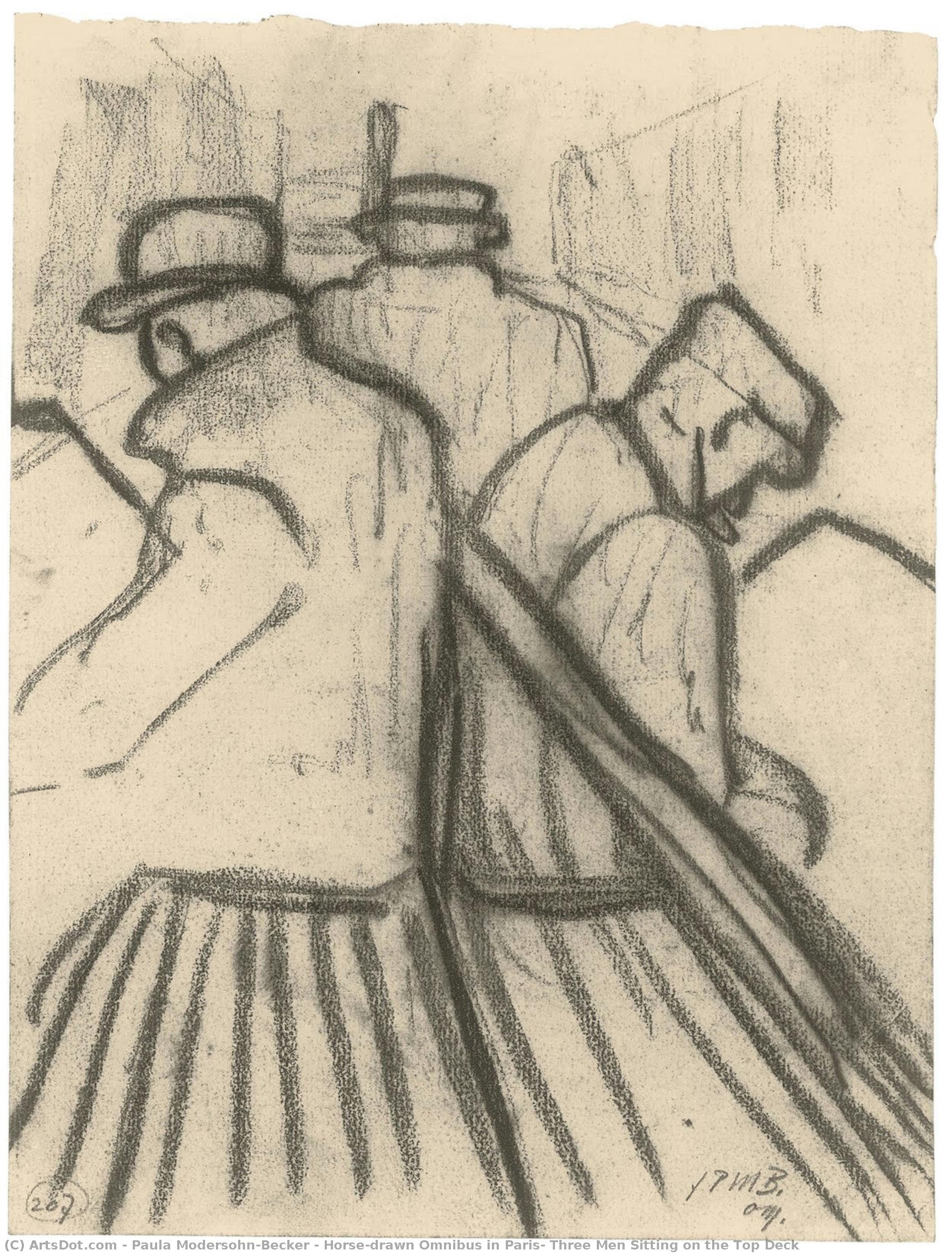 Horse-drawn Omnibus In Paris, Three Men Sitting On The Top Deck — Paula Modersohn-becker
