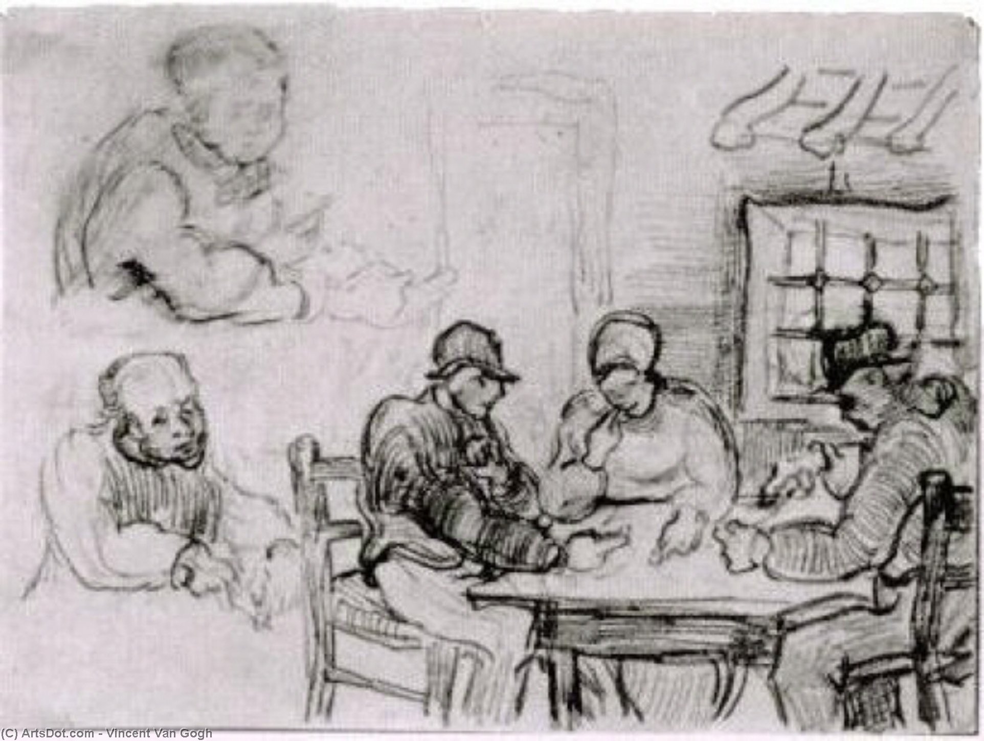 Sheet With Peasants Eating And Other Figures — Vincent Van Gog