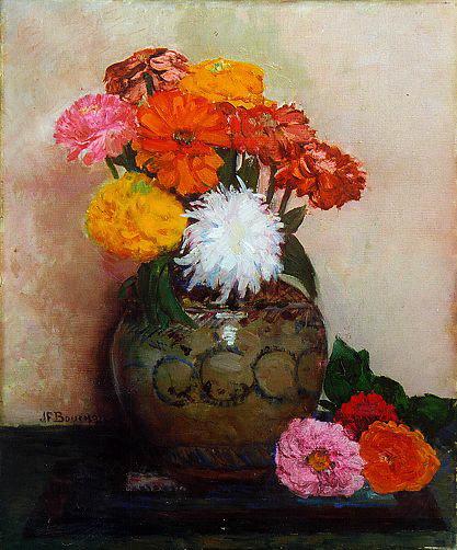Zinnias Au Vase De Rhodes (titre Inscrit) — Joseph-félix Bouchor