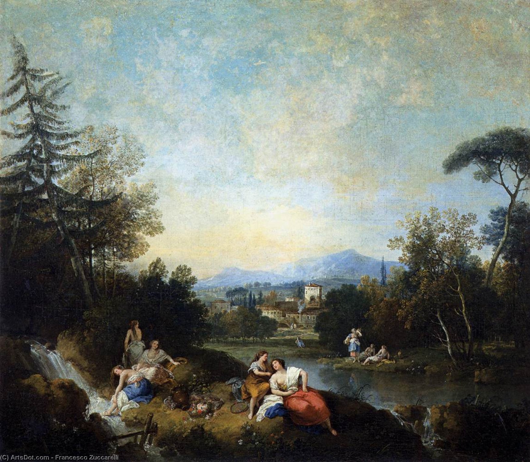 Landscape With Girls At The River — Frančesko Zukareli