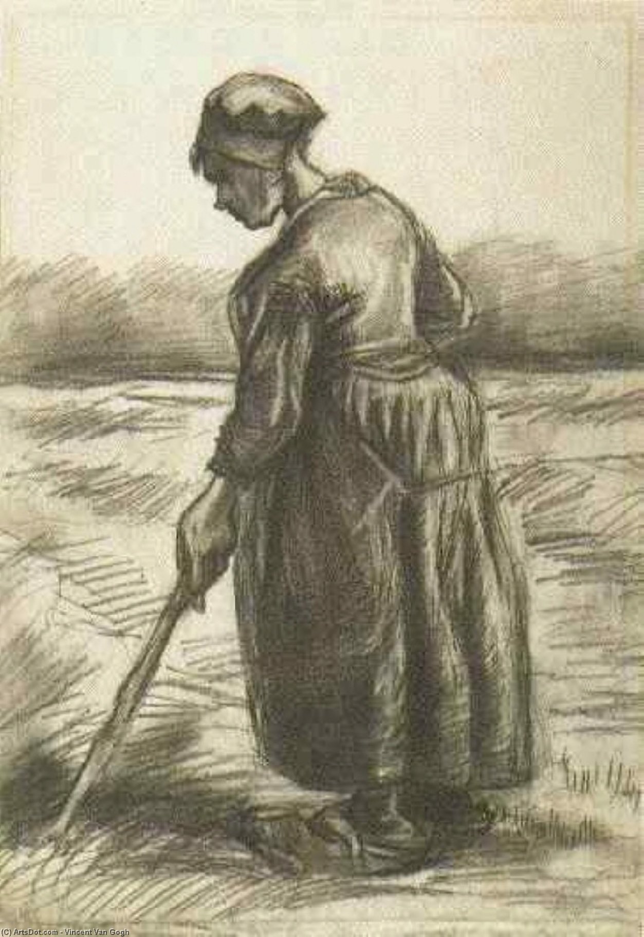 Bauernfrau, Die Mit Einem Langen Stock Arbeitet — Vincent Willem Van Gogh