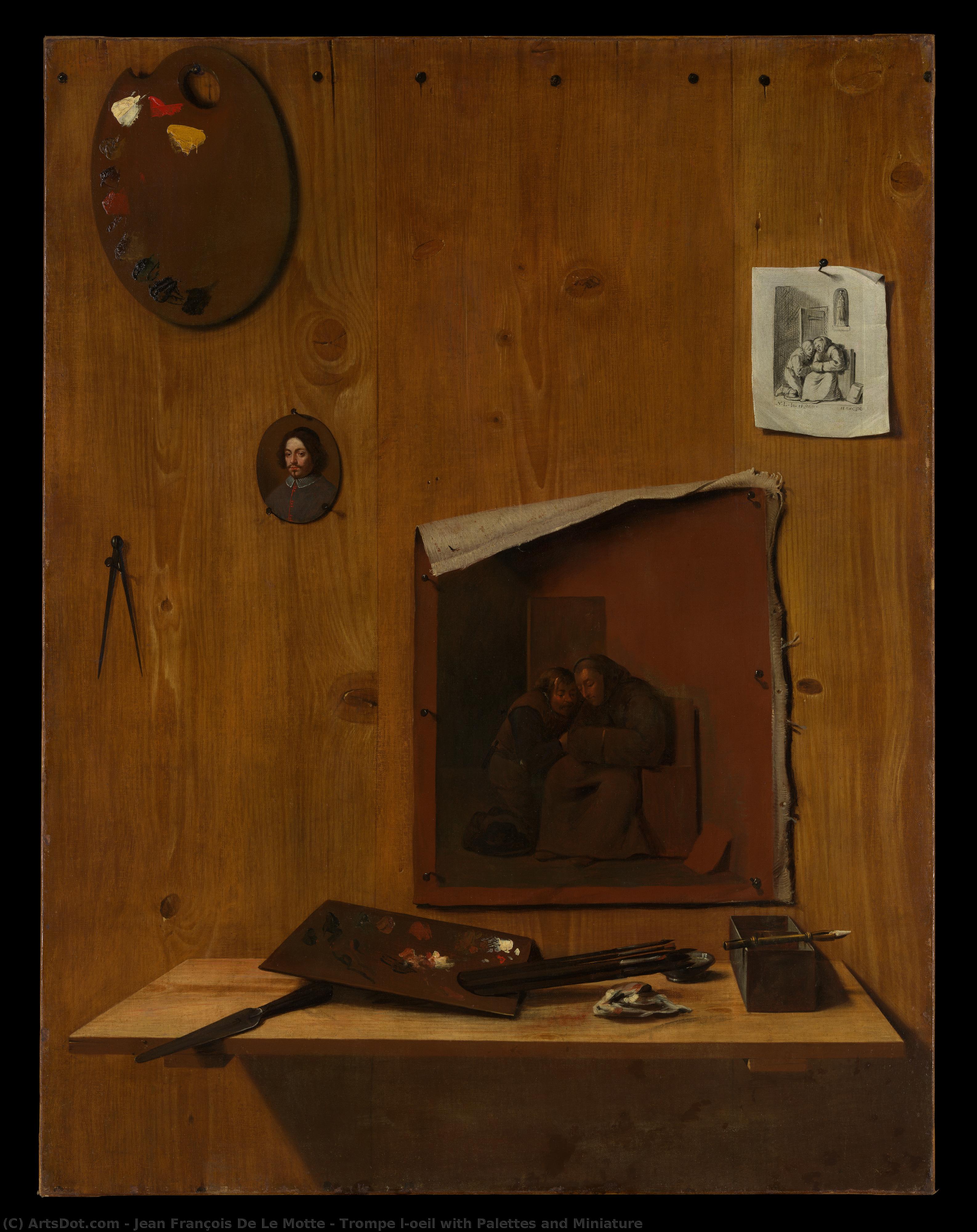 Trompe L'oeil With Palettes And Miniature — Jean-françois De La Motte