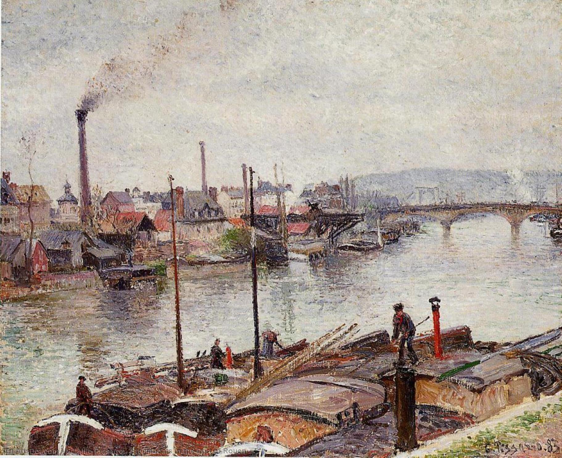 Steamboats In The Port Of Rouen — Camille Pissarro