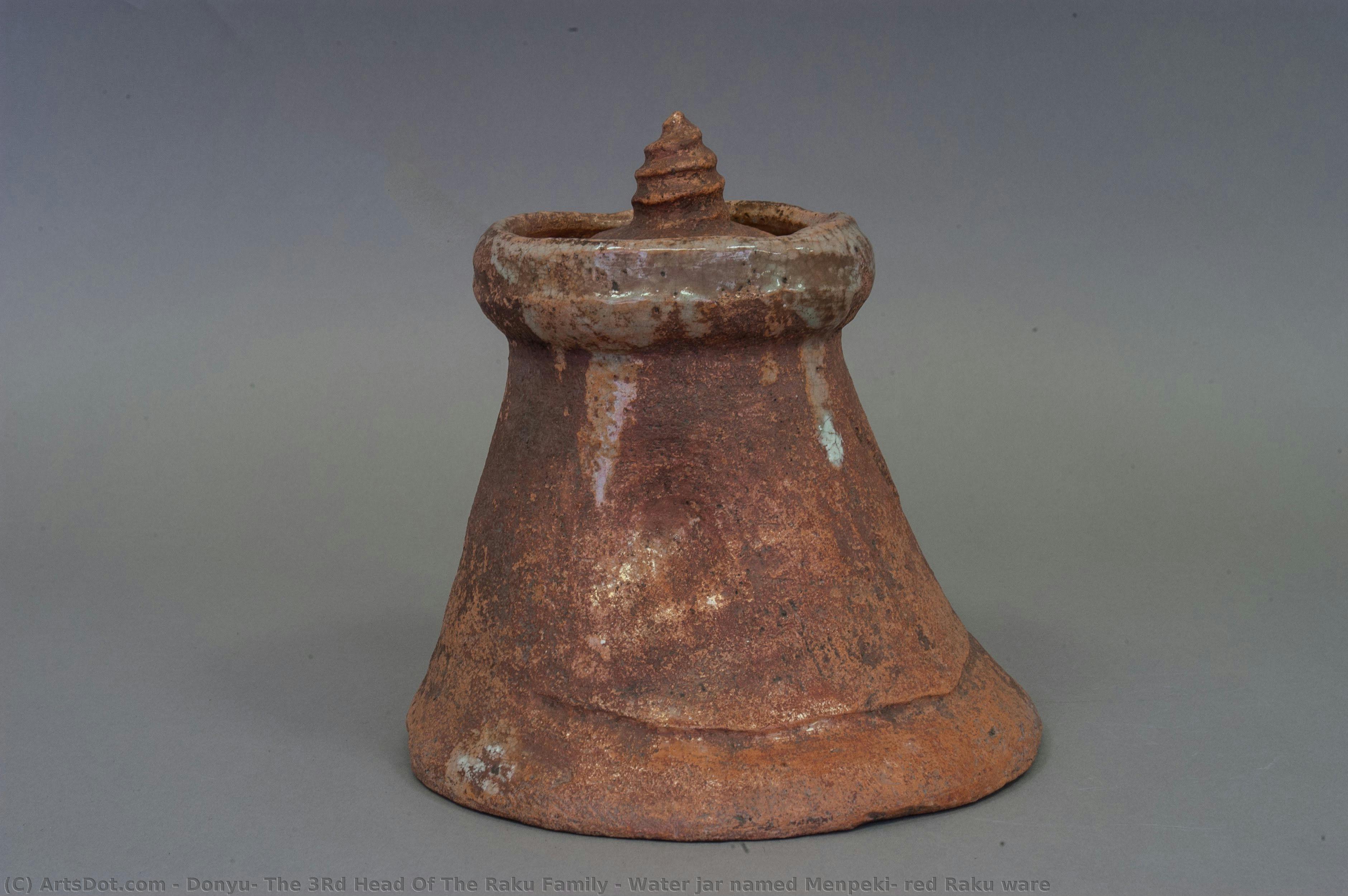 Water Jar Named Menpeki, Red Raku Ware — Donyu, The 3rd Head Of The Raku Family