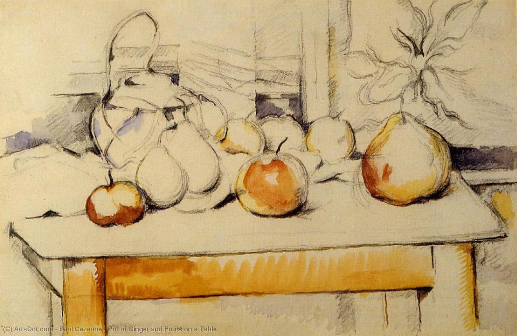 Pot Of Ginger And Fruits On A Table — Paul Cézanne