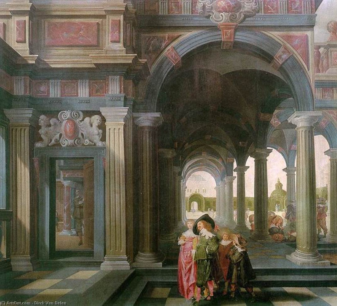 Palace Courtyard With Figures — Dirck Van Delen