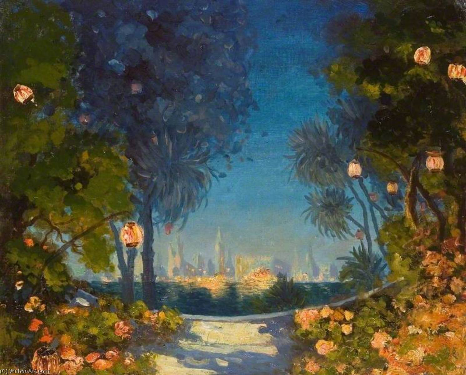 View Across A Lake Towards A City — Thomas Edwin Mostyn