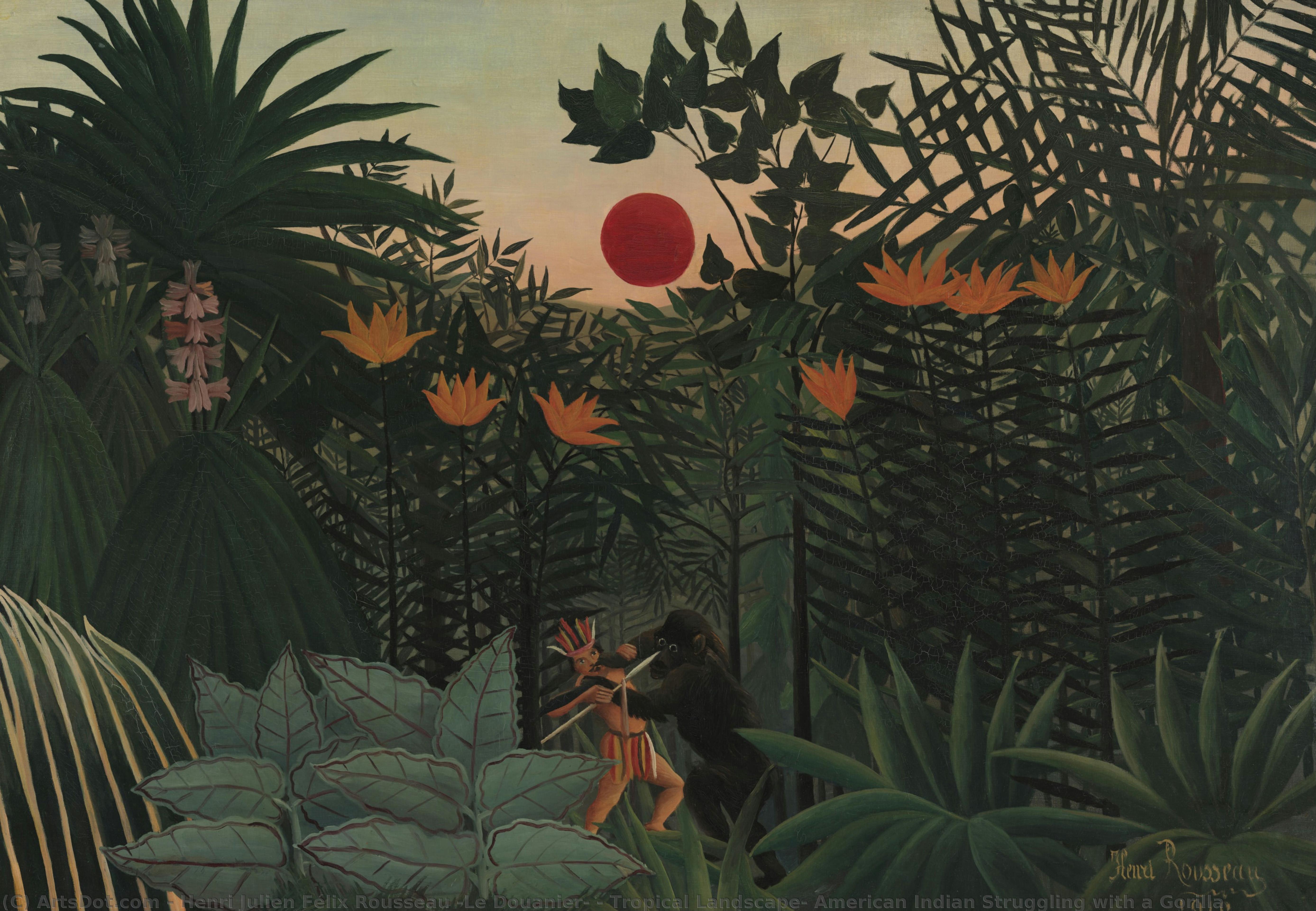 Tropical Landscape: American Indian Struggling With A Gorilla — Henri Julien Félix Rousseau (le Douanier)