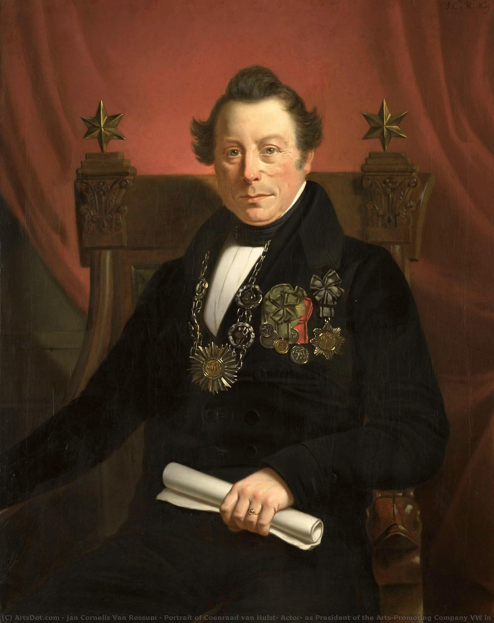 Portrait Of Coenraad Van Hulst, Actor, As President Of The Arts-promoting Company Vw In Amsterdam (so Named After The Founders Casper Vreedenberg And Jan Van Well), Jan Cornelis Van Rossum, 1839 — Jan Cornelis Van Rossum