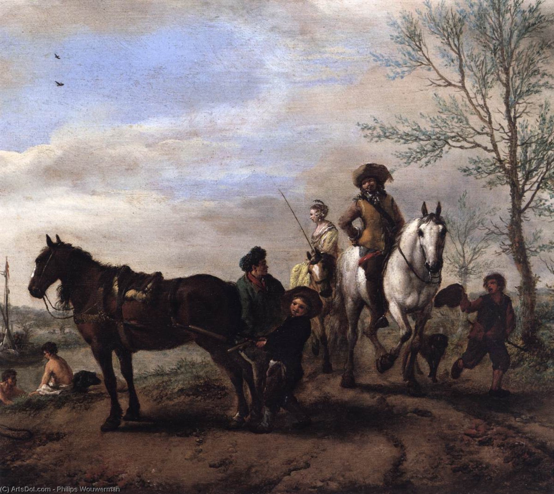 A Man And A Woman On Horseback (detail) — Philips Wouwermans