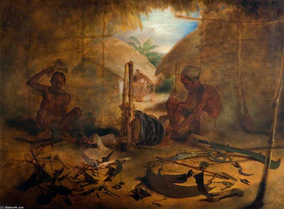 A Blacksmith's Shop Beside Village Dwellings In Bengal — Arthur William Devis