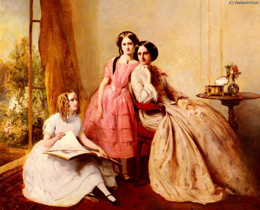 A Portrait Of Two Girls With Their Governess — Abraham Solomon