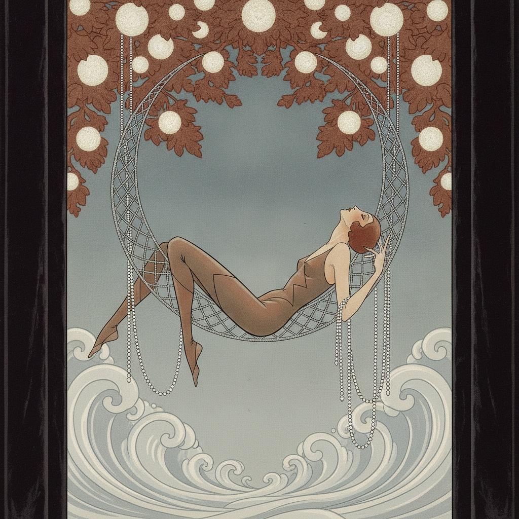 Reclining Figure Within A Gilded Web Of Autumnal Leaves And Waves — Valentin Laurent De Courcey