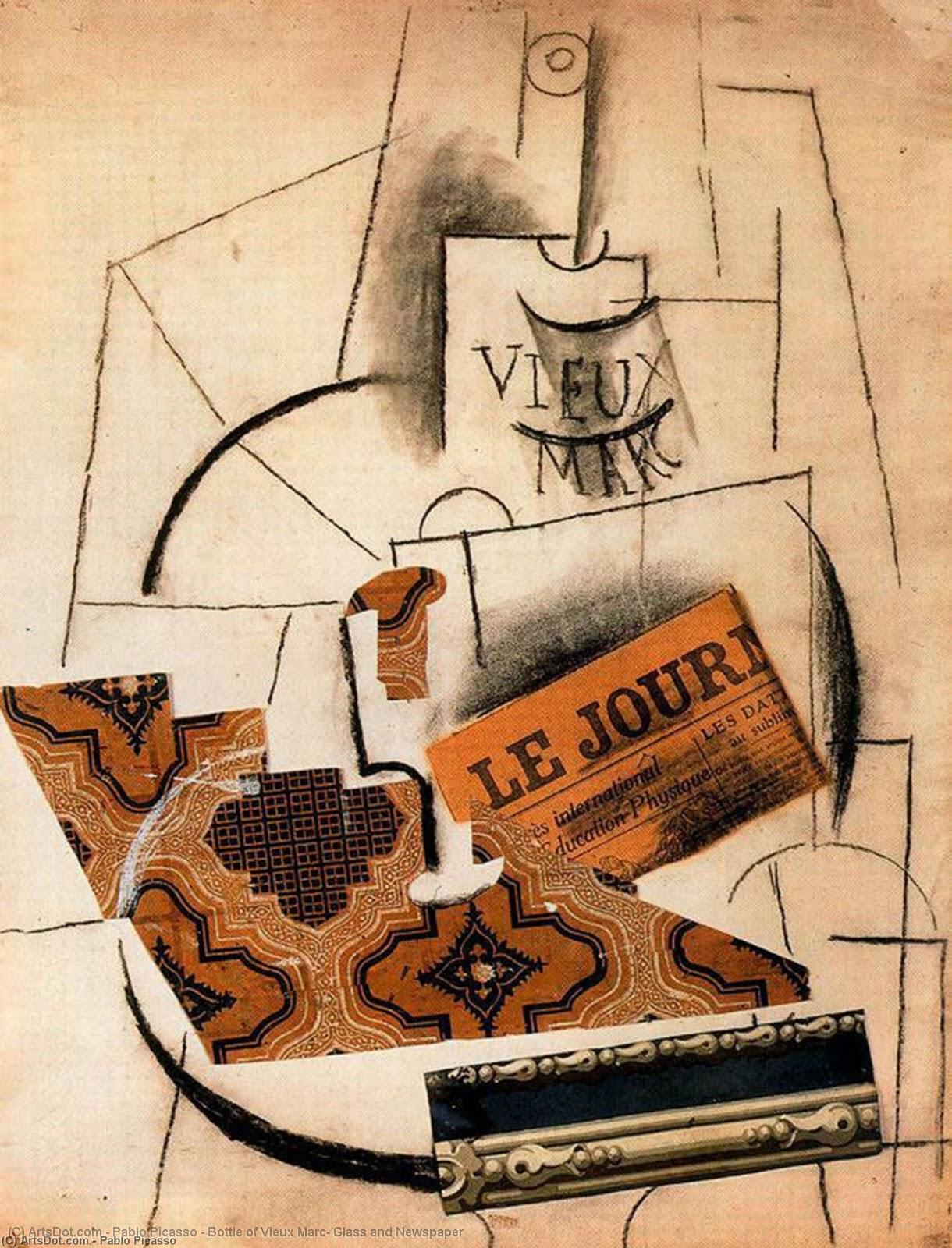 Una Botella De Vieux Marc, Un Vaso Y Periódico — Pablo Picasso