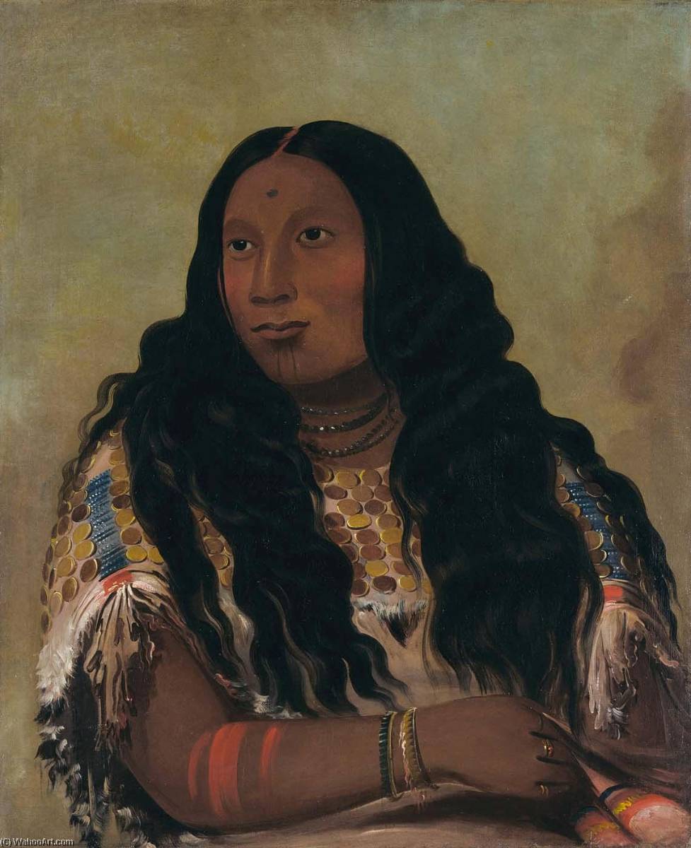 Tchón Su Móns Ka, Sand Bar, Wife Of The Trader François Chardon — George Catlin