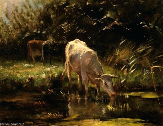 A Calf Drinking From A Pond — Виллем Марис