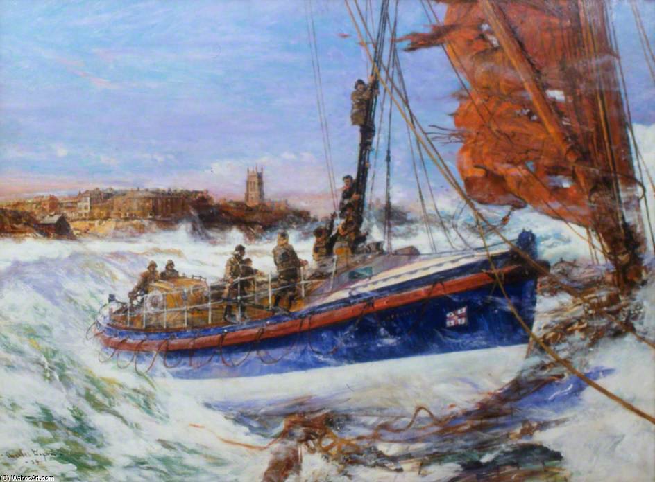 The Coxswain Henry Blogg Driving The Cromer Lifeboat Onto The Deck Of The Barge 'sepoy' — Charles Edward Dixon
