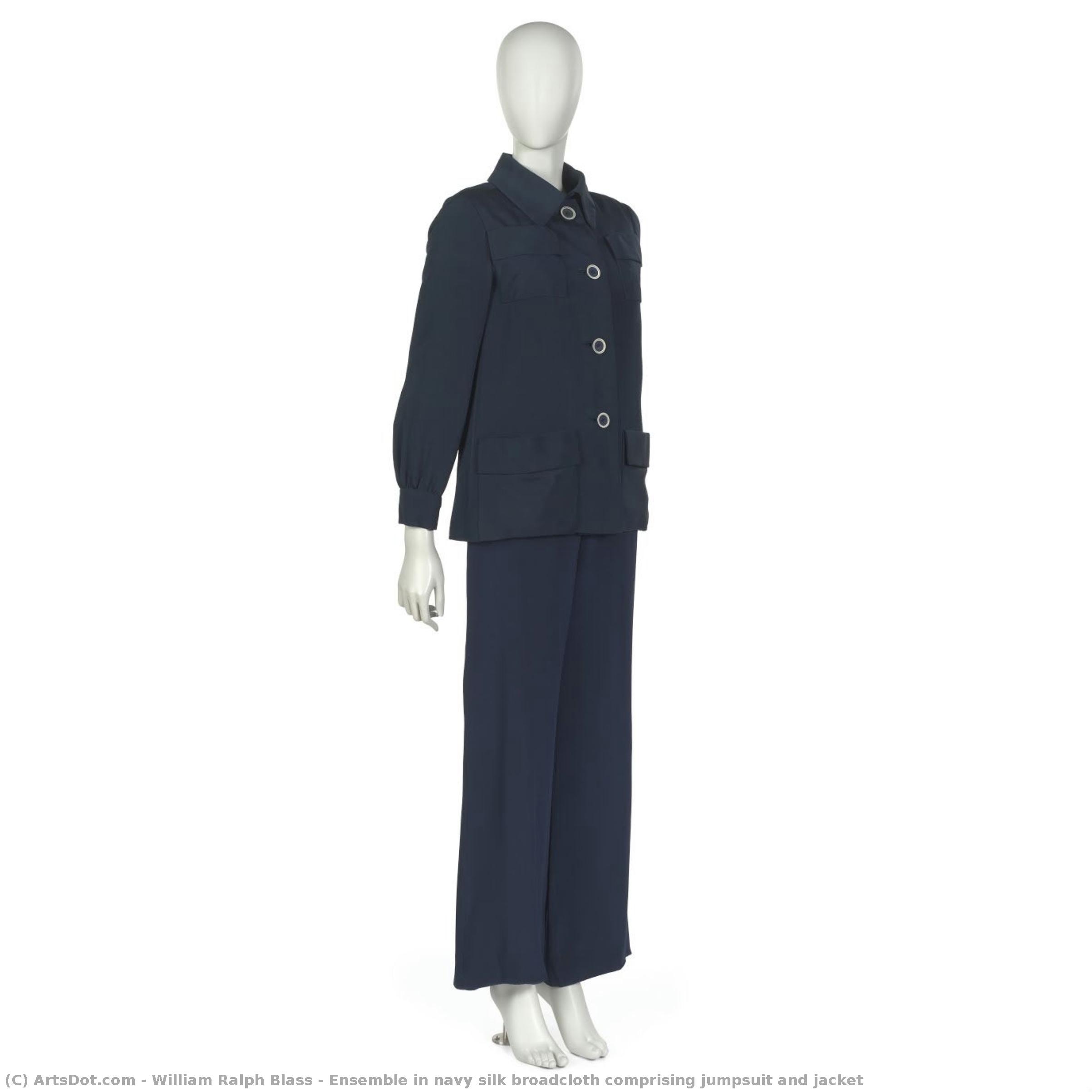 Ensemble In Navy Silk Broadcloth Comprising Jumpsuit And Jacket — William Ralph Blass
