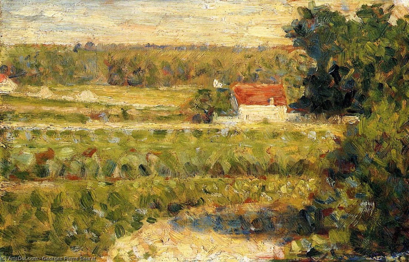 House With Red Roof — Georges Seurat