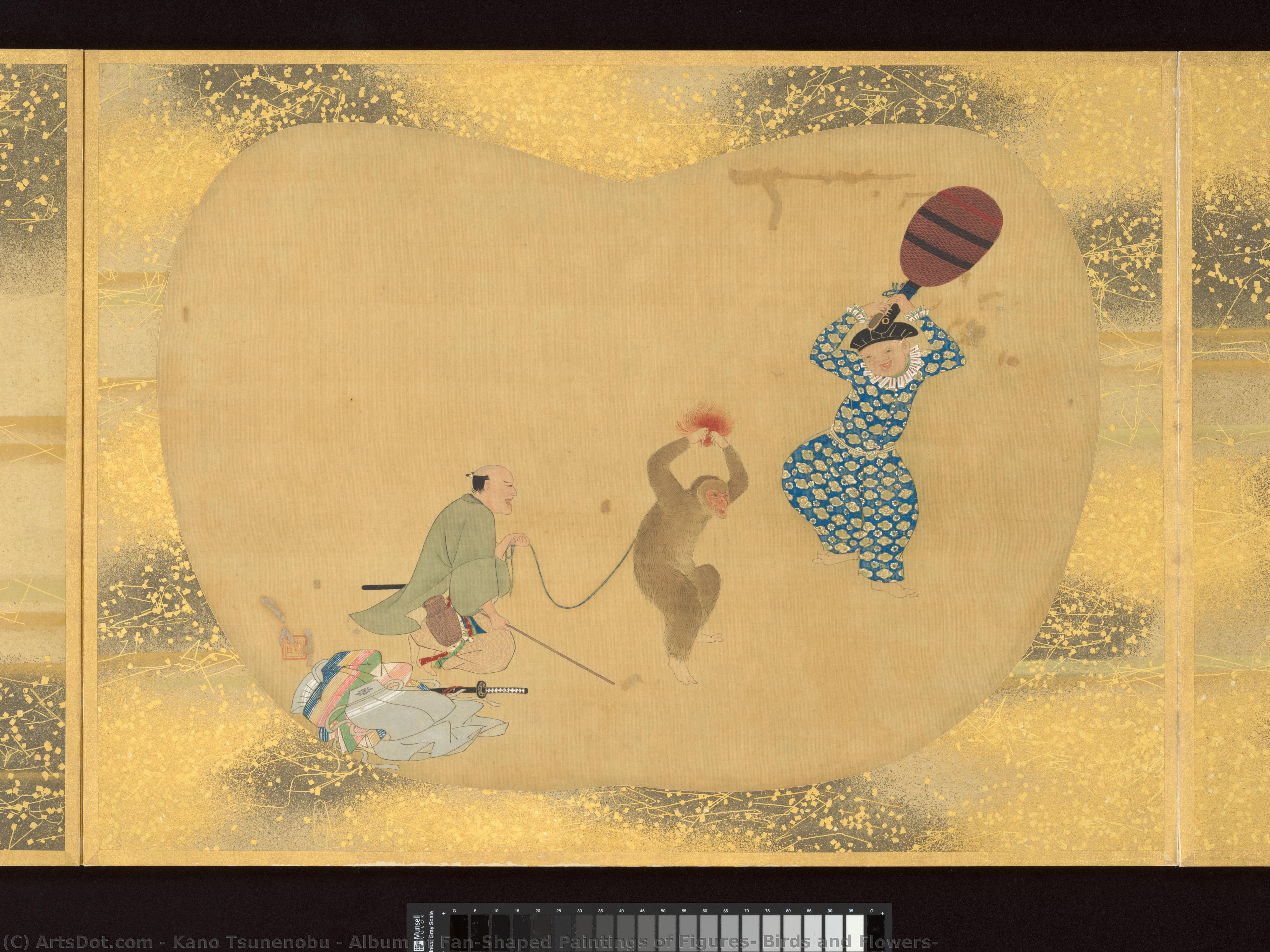Album Of Fan-shaped Paintings Of Figures, Birds And Flowers — Kano Tsunenobu