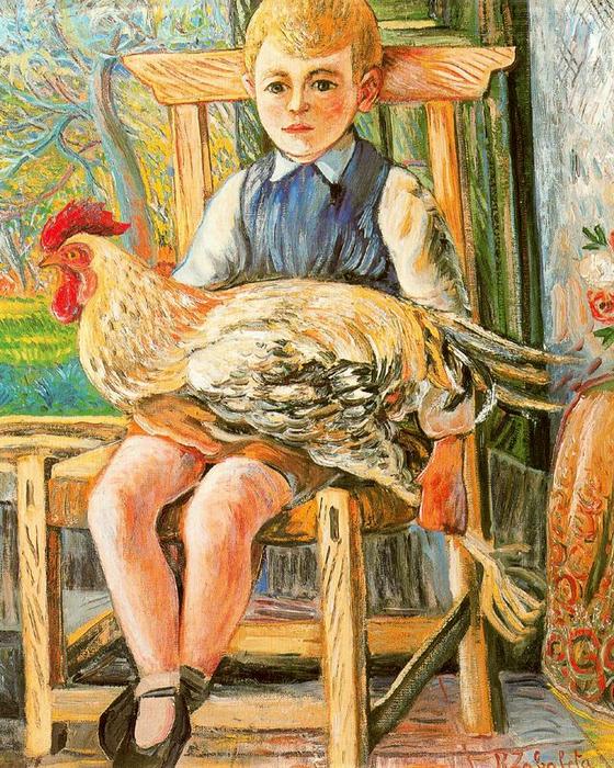 Boy Sitting With A Hen On His Lap — Rafael Zabaleta Fuentes