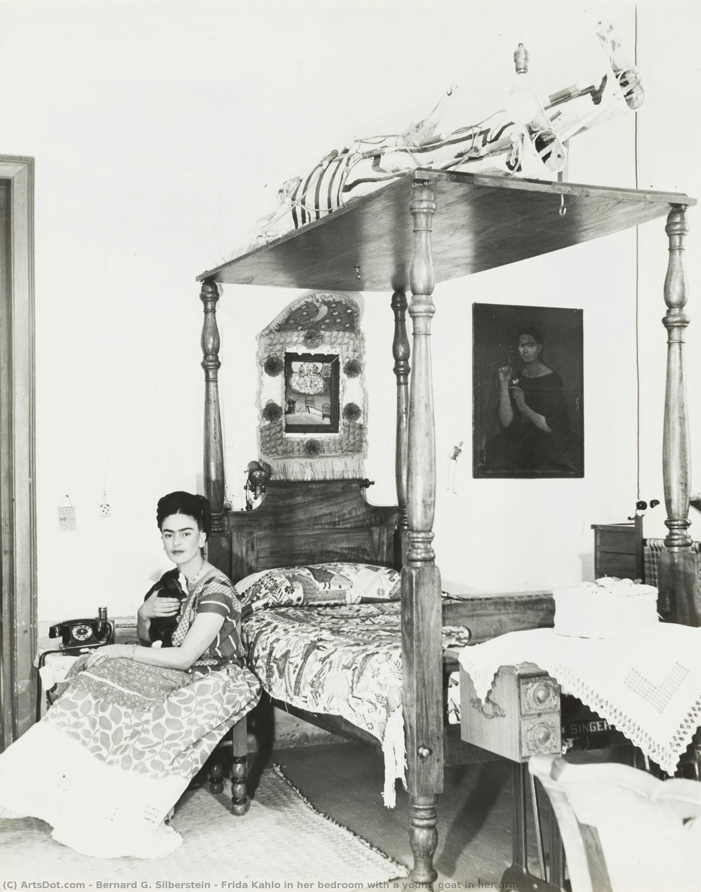 Frida Kahlo In Her Bedroom With A Young Goat In Her Arm — Bernard G. Silberstein