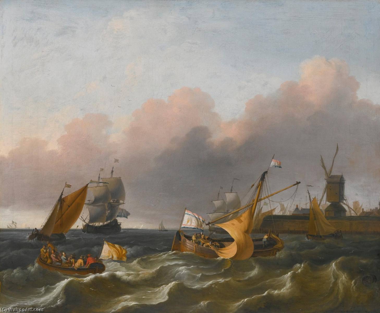 Dutch Coastal Vessels And A Merchantman Off A Harbour Mouth — Ludolf Backhuysen I