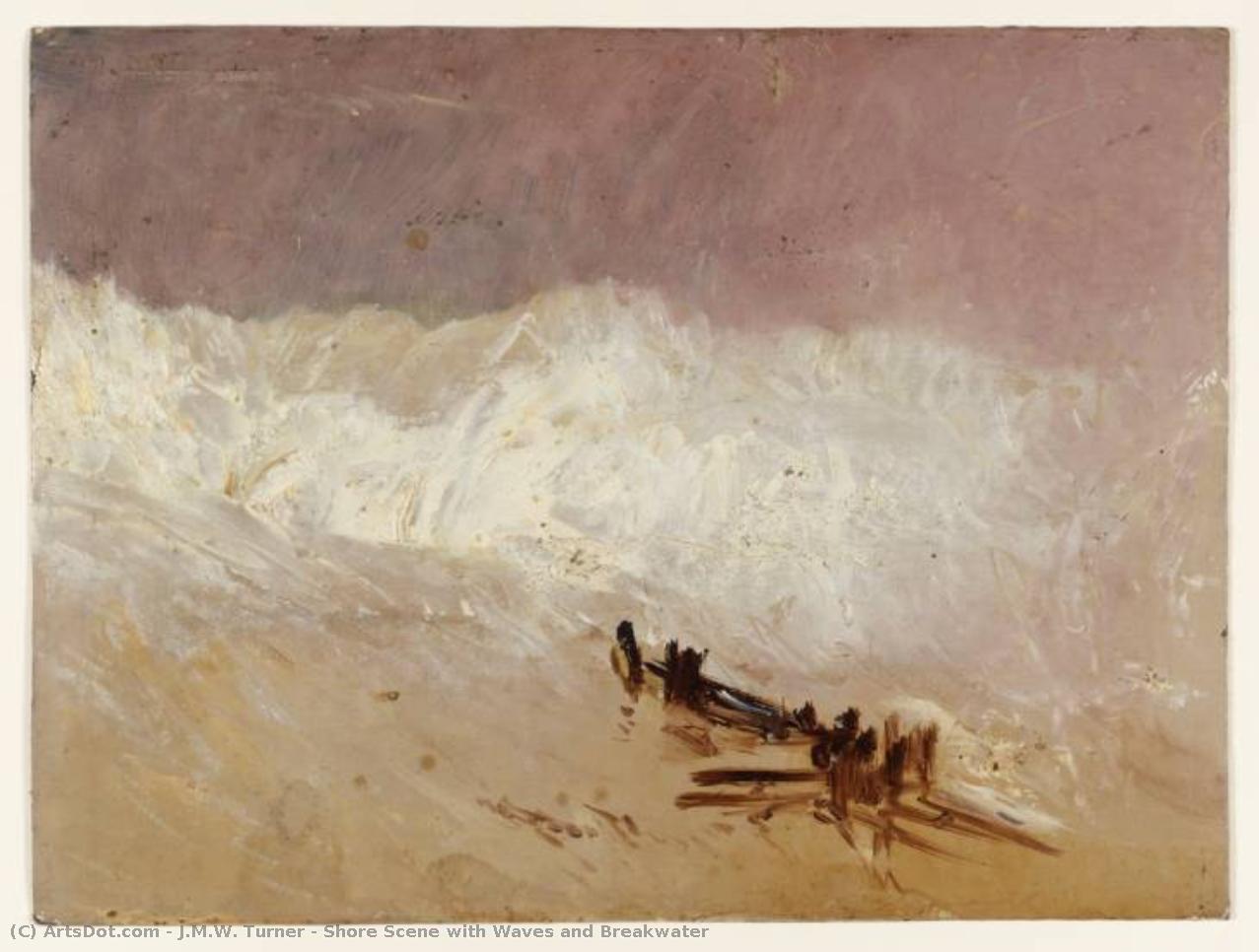 Shore Scene With Waves And Breakwater — Joseph Mallord William Turner
