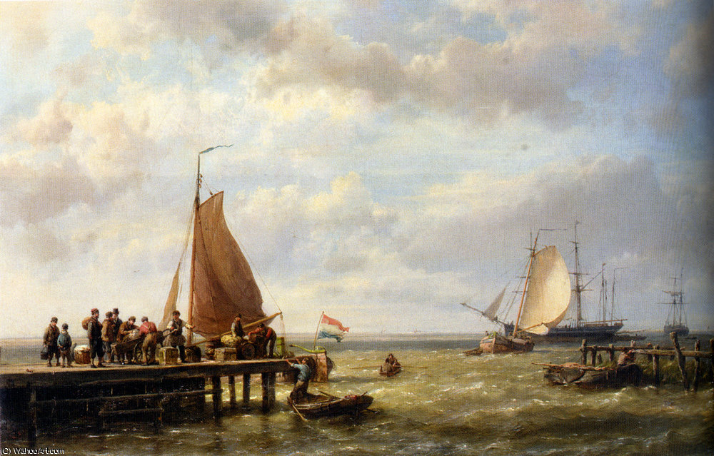 Provisioning A Tall Ship At Anchor — Johannes Hermanus Koekkoek