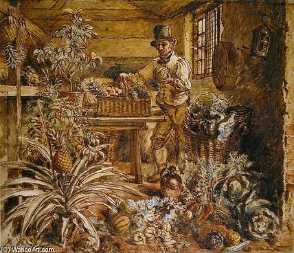 Gardener In A Potting Shed With Pineapples — Alfred William Hunt