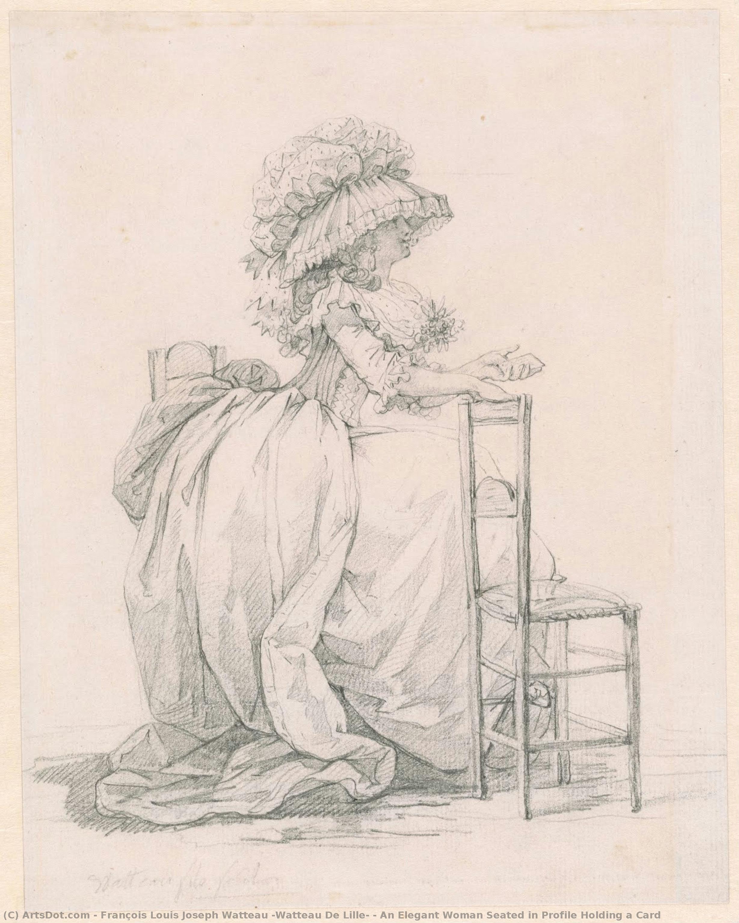 An Elegant Woman Seated In Profile Holding A Card — François Louis Joseph Watteau (watteau De Lille)