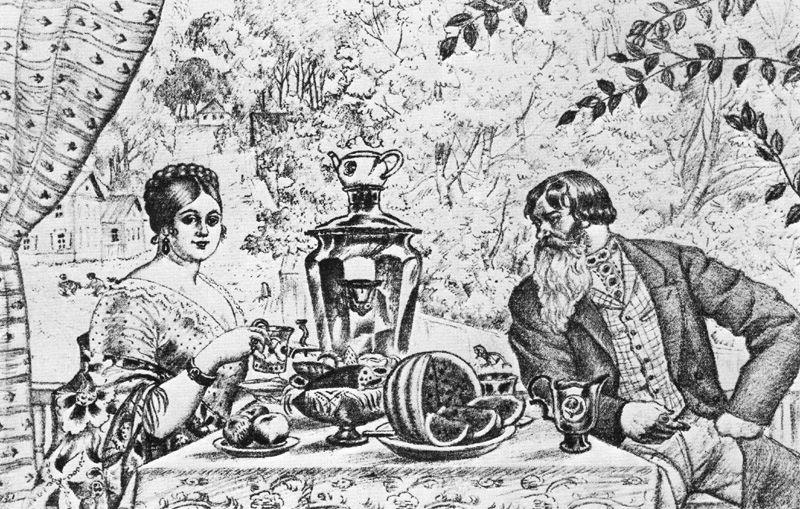 A Merchant And His Wife — Boris Mikhailovich Kustodiev