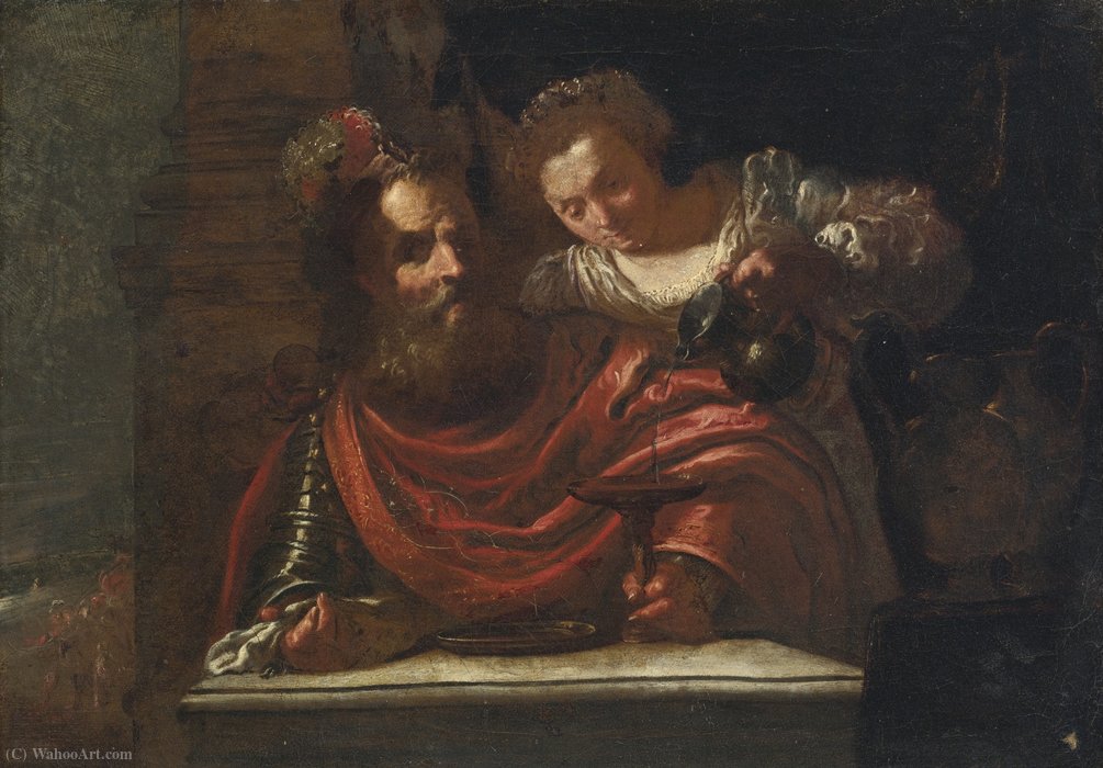 A Bearded Man And A Woman Pouring Wine, Possibly Judith And Holofernes — Lucrina Fetti