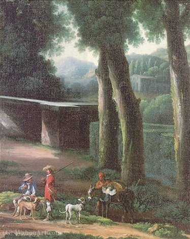 A Hunting Party In Wooded Italianate Landscape — Angeluccio