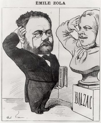 Caricature Of Emile Zola Saluting A Bust Of Honore — André Gill