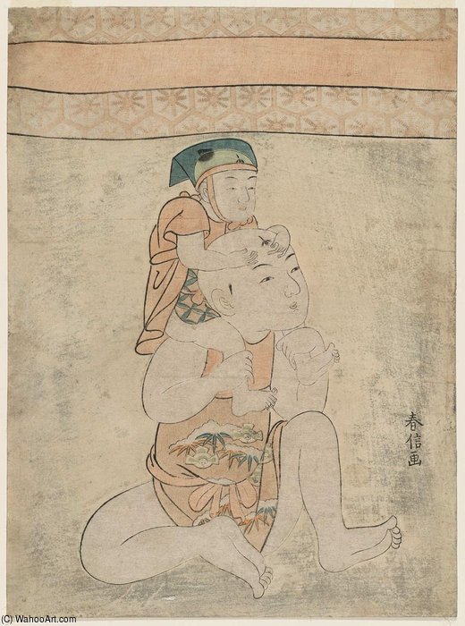 Dolls Of Boys Playing Piggyback — Suzuki Harunobu