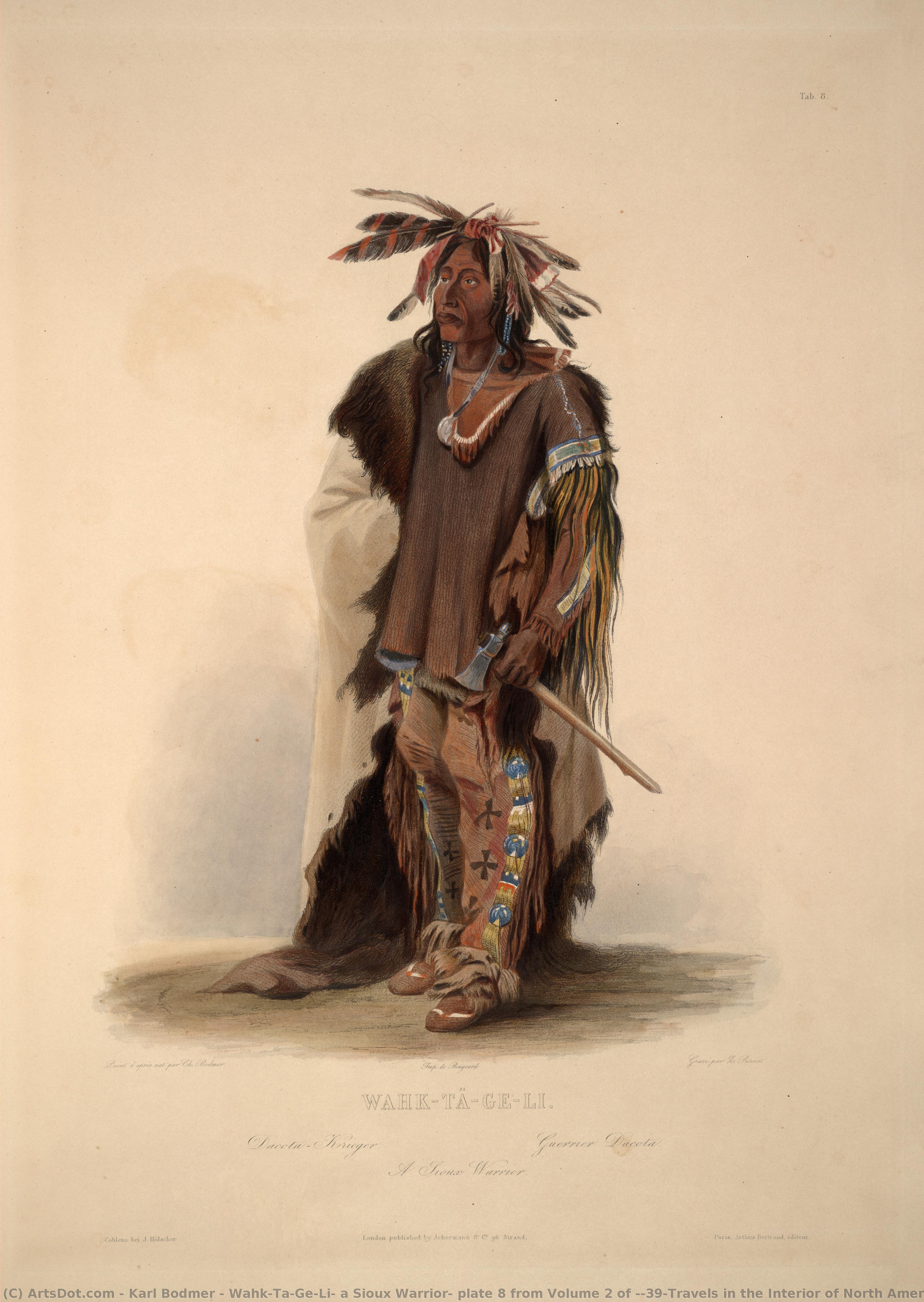 Wahk-ta-ge-li, A Sioux Warrior, Plate 8 From Volume 2 Of 'travels In The Interior Of North America' — Karl Bodmer